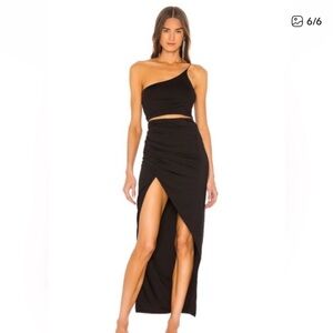 superdown Black Asymmetrical High-Slit Maxi Skirt